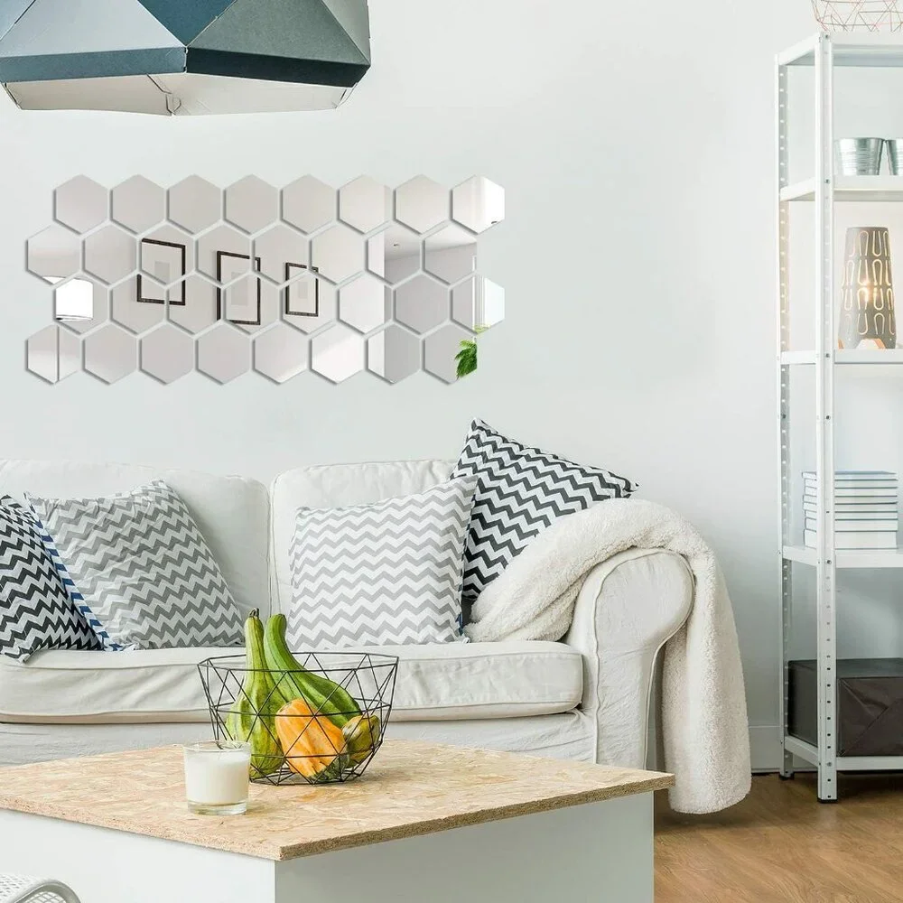 Self-Adhesive Hexagon Mirror Wall Decals - 32 Pcs for Modern Home Transformation